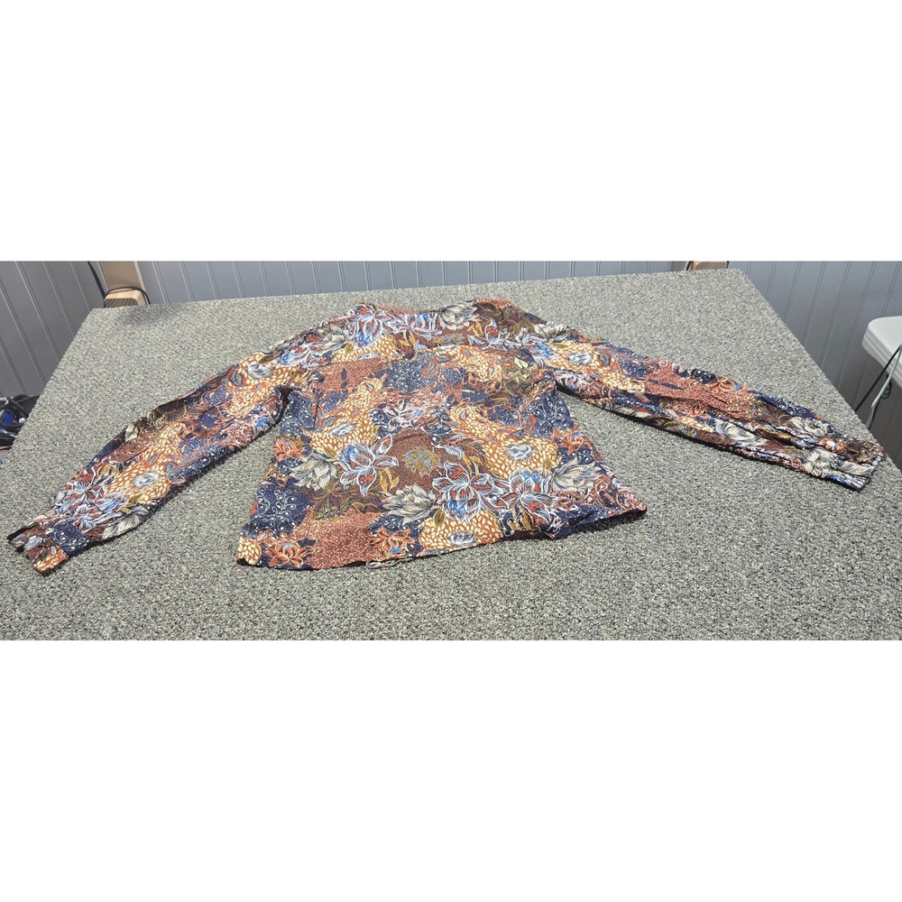 JJs Fairyland Womens Boho Floral Ruffle Lace Trim Blouse Rust Navy Blue SMALL - Picture 5 of 8